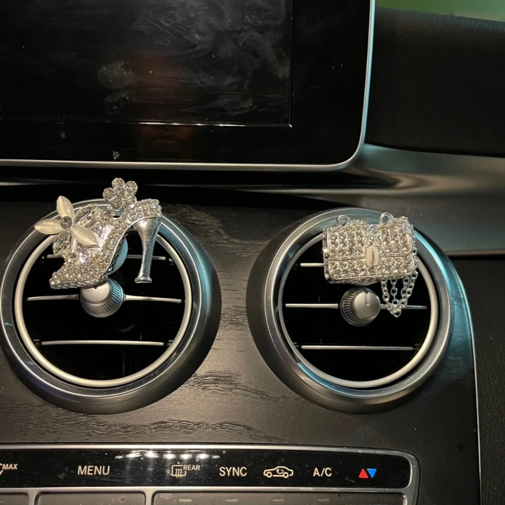 🌈 Luxury Bling Car Scent Airfreshener Clip Holder - Silver Toned NEW - Picture 6 of 11